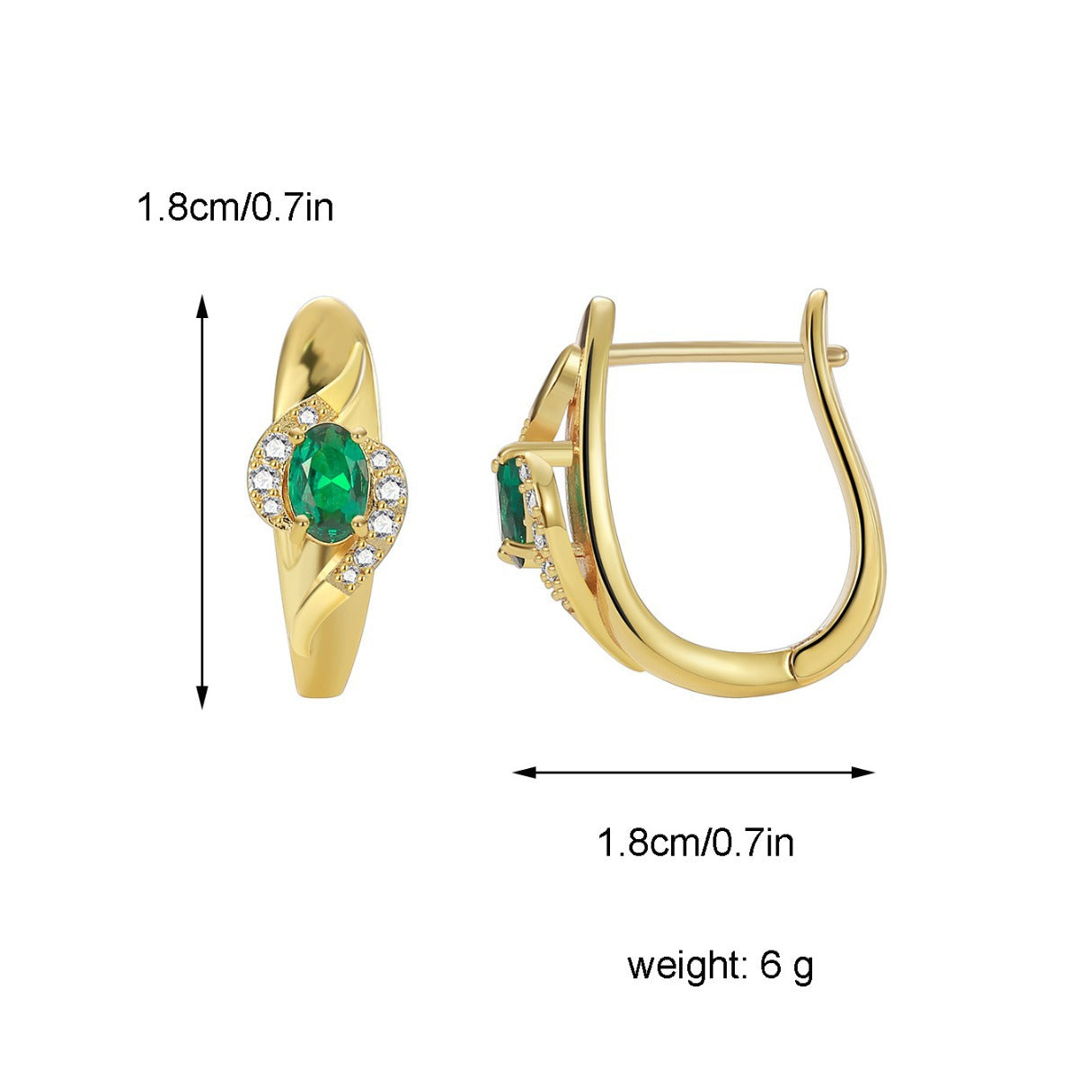 E0473 Fashion Simple Green Zircon Earrings for Women Micro Pave White Zircon Hoop Earrings
