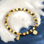 B0278 Bohemian Conch Inlaid Zircon Beaded Fashion Retro Tiger Eye Blue Vein Stone Bracelet