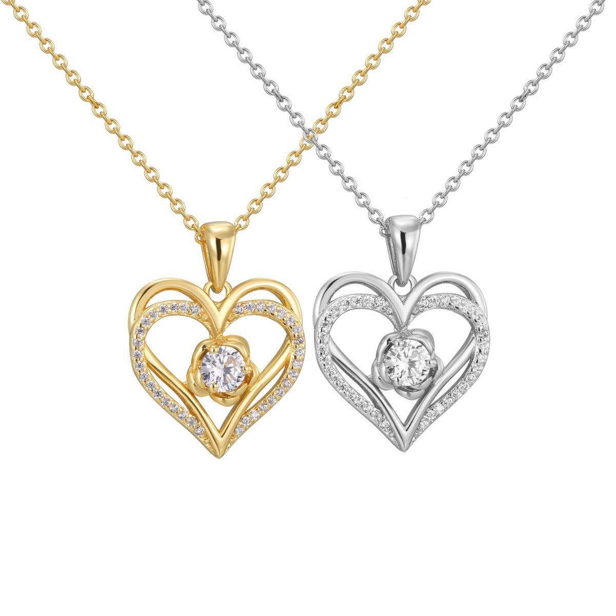 CYN0084 Cross Heart Zircon Copper Necklace Fashion Collarbone Chain Gift for Girlfriend