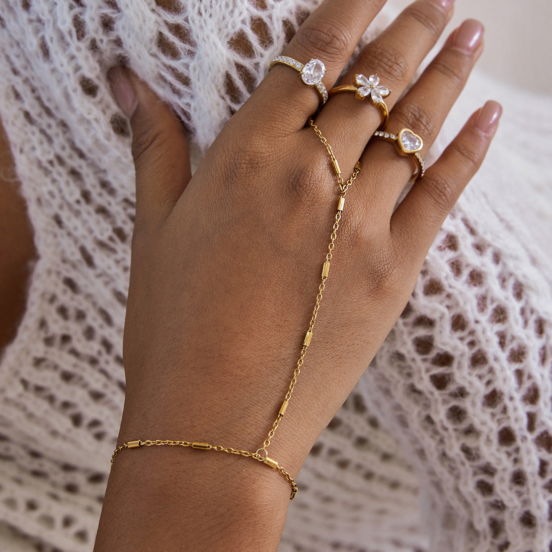 2H Zircon Ring Non-Fading Necklace Women's Finger Bracelet Stainless Steel Jewelry