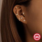 925Sterling Silver Tassel Water Drop Zircon Cartilage Piercing Flat Spiral Piercing Earrings Hot Selling Ear Bone Studs