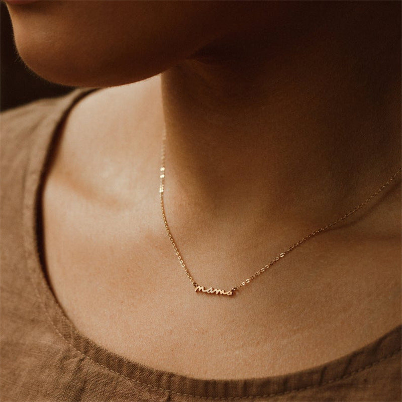 S925 Mama Letter Necklace In Silver Collarbone Chain