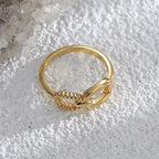 R0565 Fashion Simple Elegant Asymmetric Ring for Women Brass Gold-Plated Lock Buckle Striped Ring