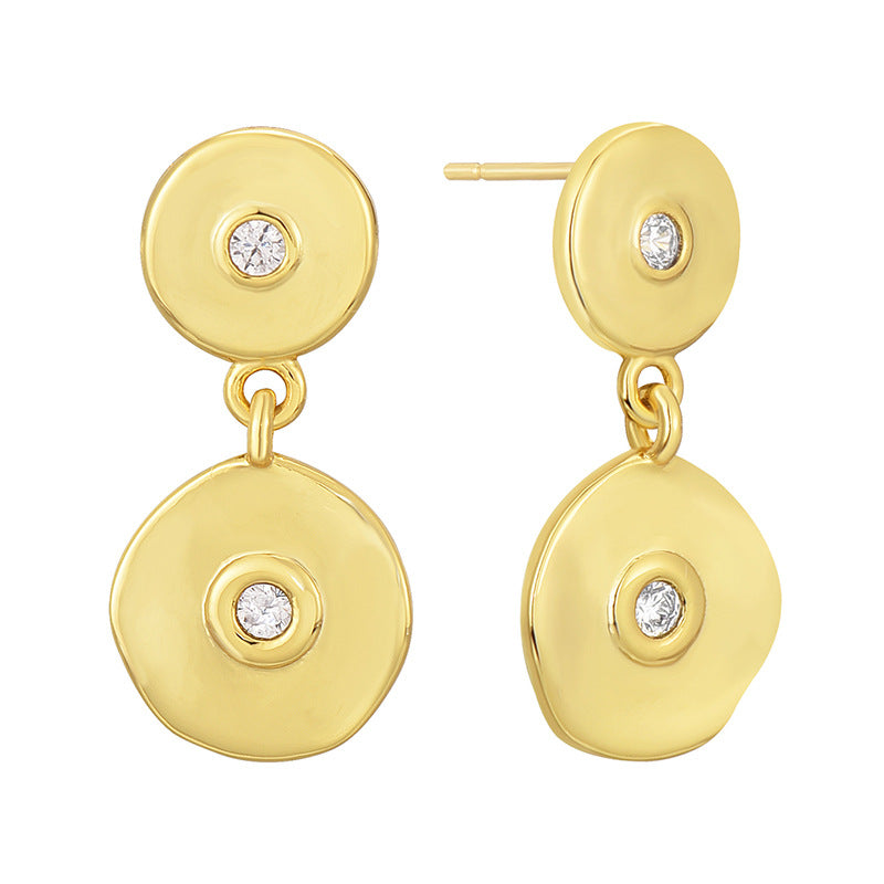 E0664 Simple Style Geometric Irregular Round Earrings for Women Brass Gold-Plated Micro-Inlaid Zirconia Ear Jewelry