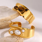 Stainless Steel Hollow Pearl Bracelet High Version Natural Stone Open Bangle