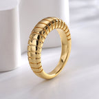 R0323 Vintage Horn Bag Texture Ring for Women, Brass Gold-Plated Simple Smooth Ring