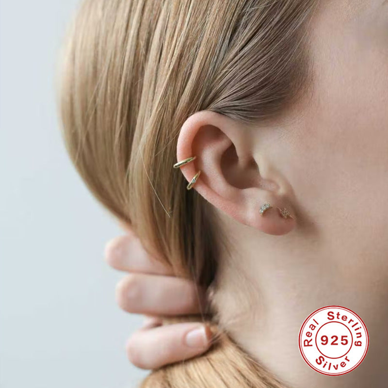 S925Sterling Silver Creative Geometric Flower Flat Head Threaded Piercing Earrings Hot Selling Ear Bone Studs