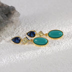 E0359 Korean Fashion Water Drop Blue Zircon Earrings for Women Simple Green Turquoise Earrings