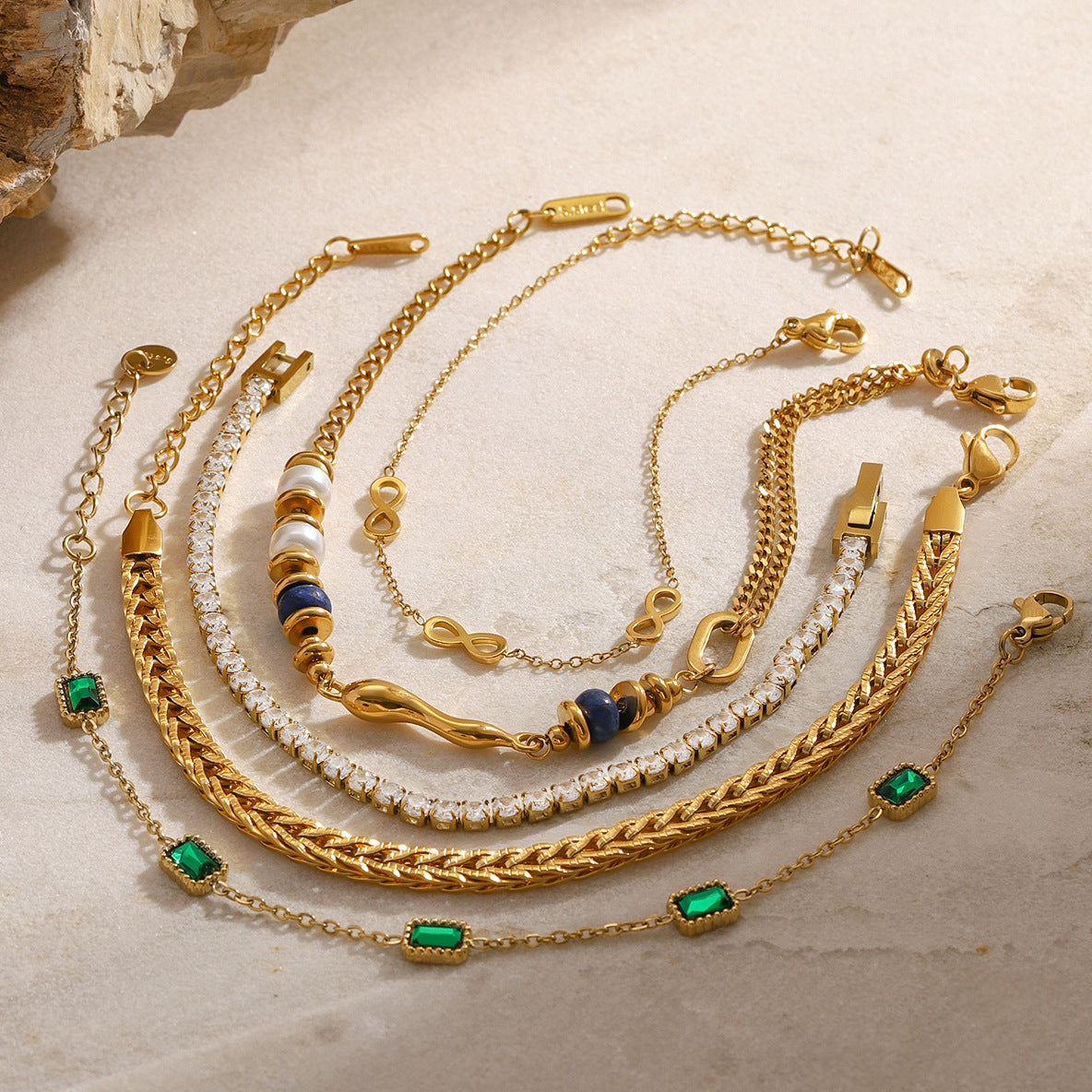 2H Stainless Steel Zircon Pearl Bracelet Metal Chain Jewelry