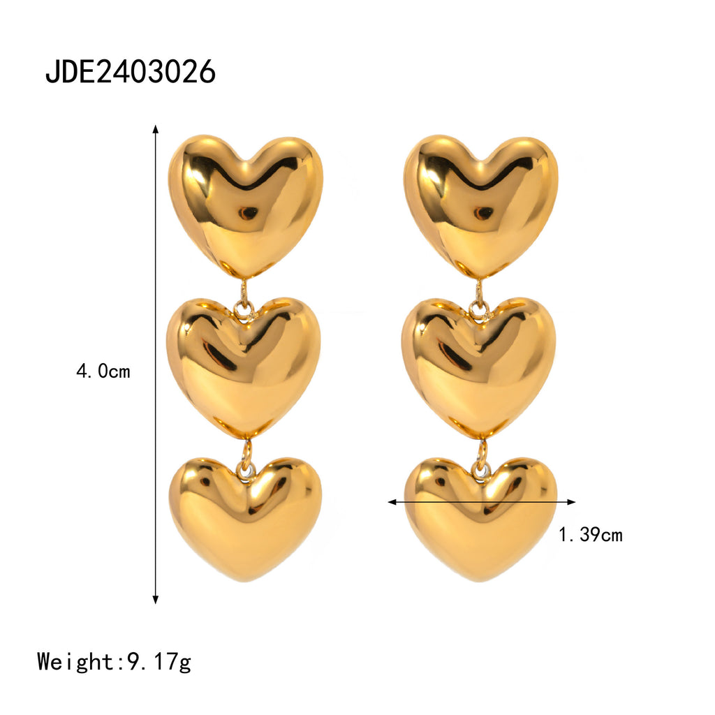 Stainless Steel Heart Necklace Simple Earrings Non-Fading Jewelry for Women