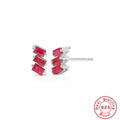 Asymmetric Rectangular Zircon 925 Sterling Silver Stud Earrings — front view — alternate angle 2 — jewelry finish and design detail