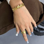 Stainless Steel Flower Open Bracelet Ring rings