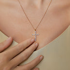 N0248 Fashion Plated18K Gold Cross Zircon Pendant Necklace for Women Versatile Necklace