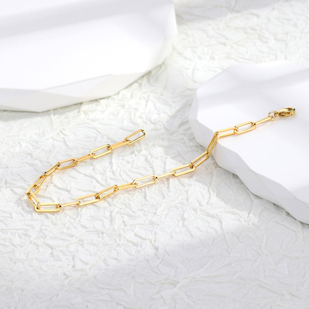 B0080 Ornament Unisex Fashion Simple gold Paperclip Chain Bracelet