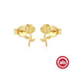 S925Sterling Silver Rose Flower Heart Diamond Stud Earrings for Women Korean Style Romantic Mini Petite Three-Dimensional Small Flower Ear Jewelry