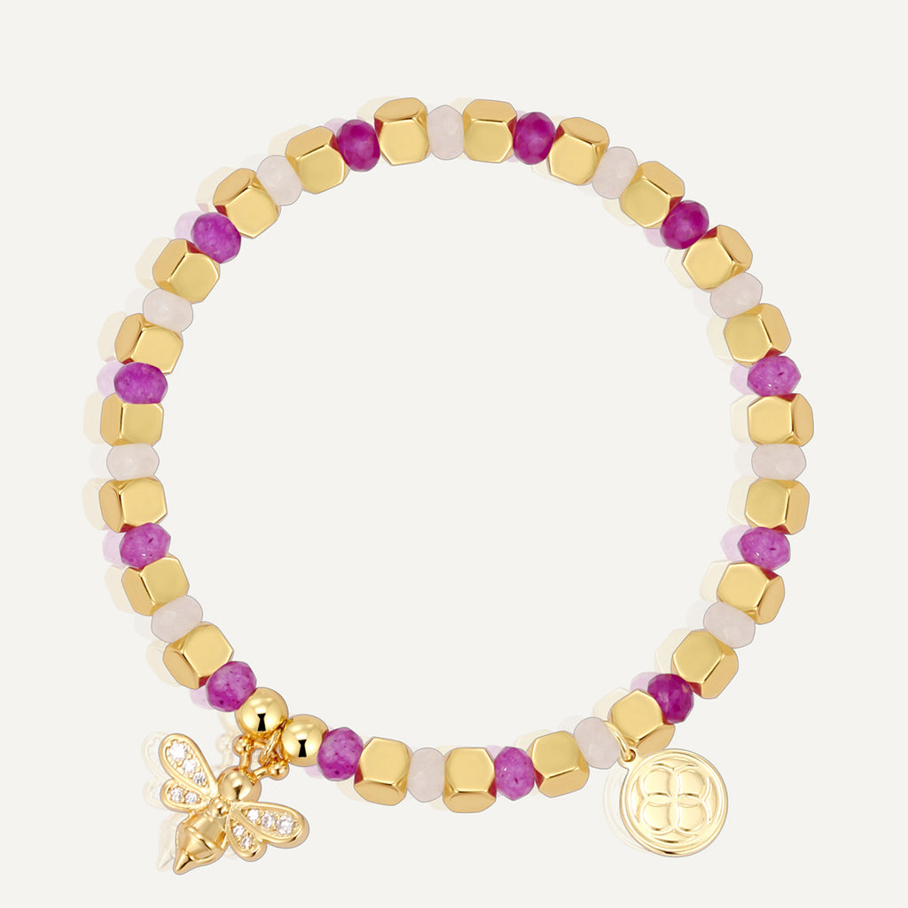 CYB0274 Bee Pendant Zircon Beaded Bohemian Chalcedony Bracelet