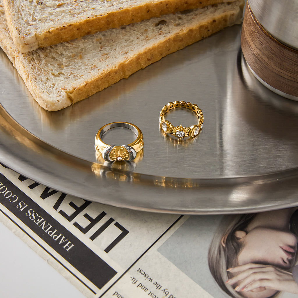 Original Sun Zircon Ring Non-Fading Jewelry Stainless Steel Accessories for Women