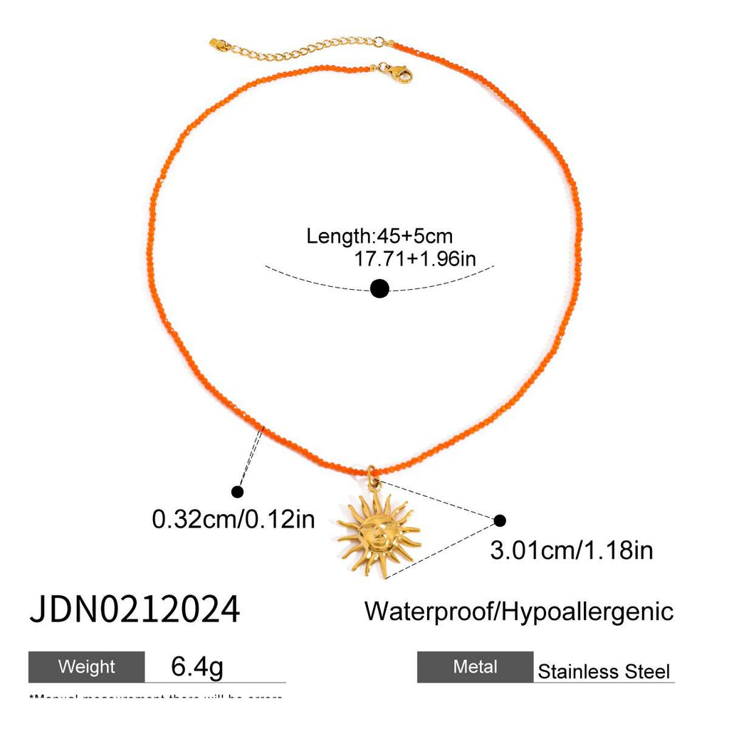 2H Stainless Steel Vacation Style Beaded Necklace Jewelry for Women, Non-Fading Collarbone Chain