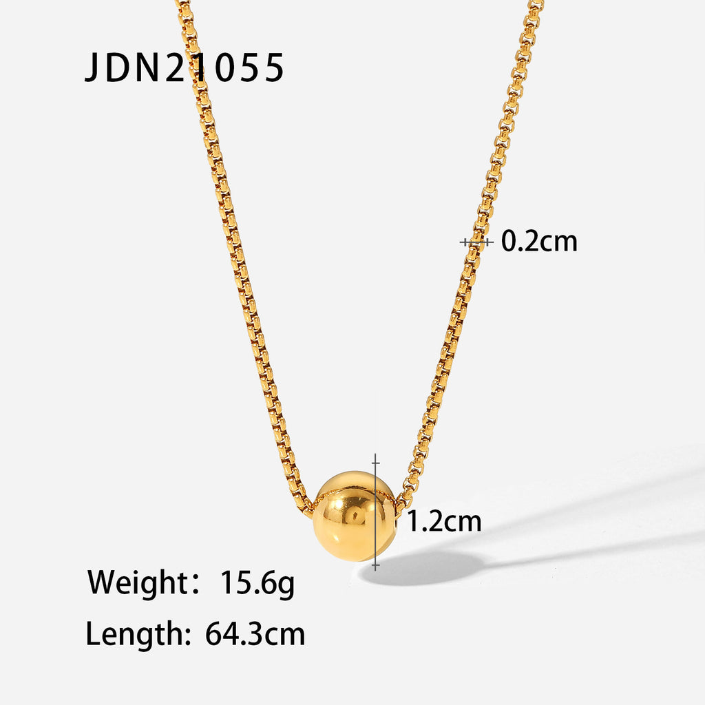 2H Minimalist Style Gold Ball Pendant Necklace Box Chain Pull-out18K Gold Stainless Steel Necklace Women's Personalized Jewelry