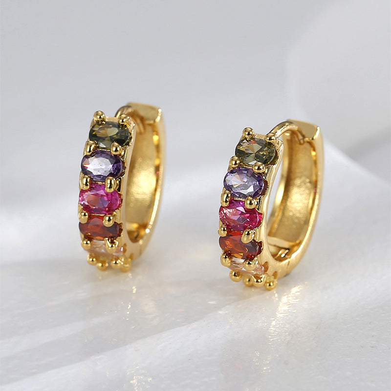 E0597 Fashion Asymmetric Earrings for Women Gear Outline Multicolor Zircon Hoop Earrings