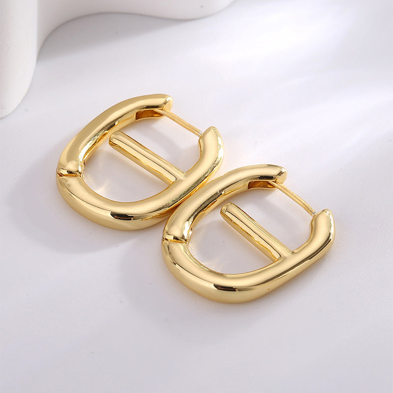 E0616 Korean Retro Design Earrings for Women, Brass Gold-Plated, Japanese Style, Smooth Elegant Ear Clips