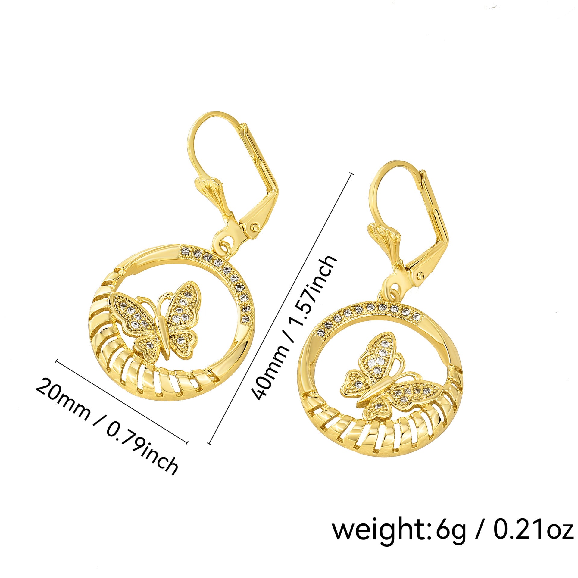E0325 Korean Style Fashion Hollow Earrings for Women Gold-Plated Butterfly Zircon Small Earrings
