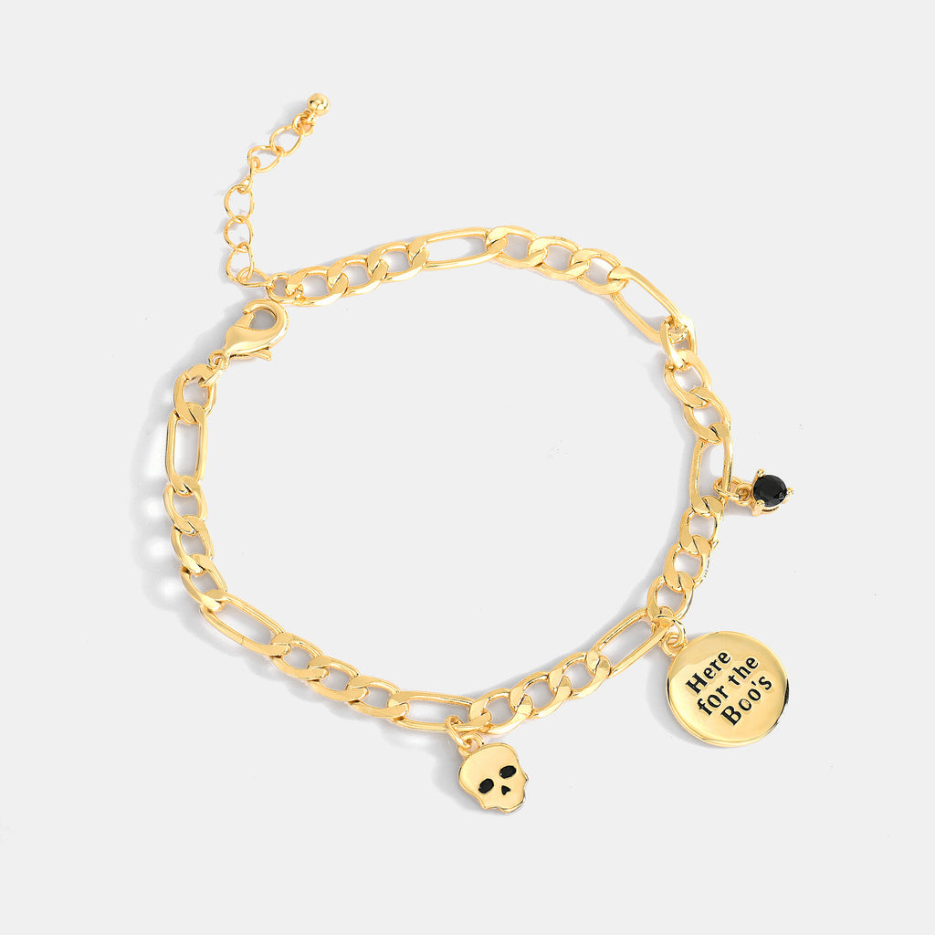 B0039 Trendy Gender-Neutral Bracelet Brass Gold-Plated Hip-Hop Style Skull Design