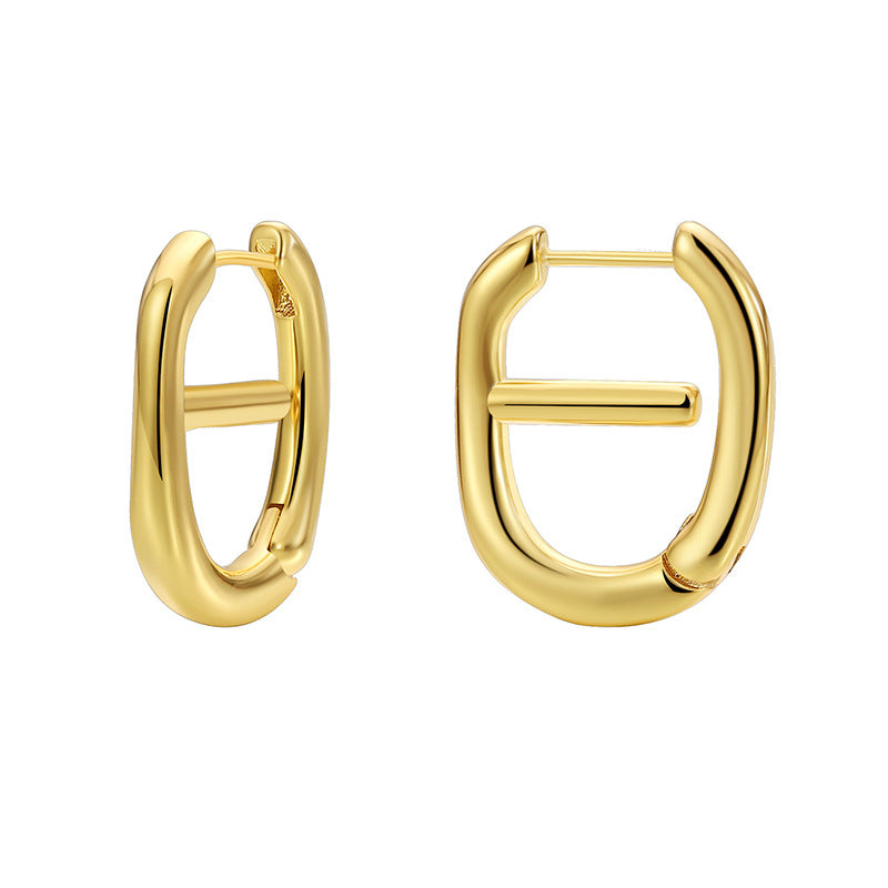 E0616 Korean Retro Design Earrings for Women, Brass Gold-Plated, Japanese Style, Smooth Elegant Ear Clips