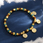 B0279 Round Beaded Bohemian Vintage Chalcedony Tiger Eye Stone Bracelet Trendy