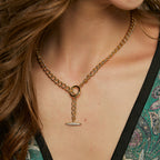CYN0149 Vintage Irregular Metal OT Buckle Necklace Inlaid with Zirconia Cuban Chain Choker Collarbone Chain