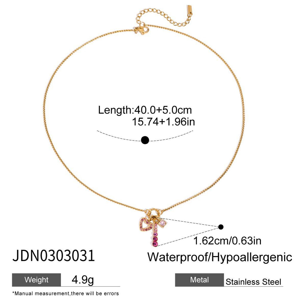 Stainless Steel Zircon Heart Necklace Jewelry for Women Collarbone Chain Choker