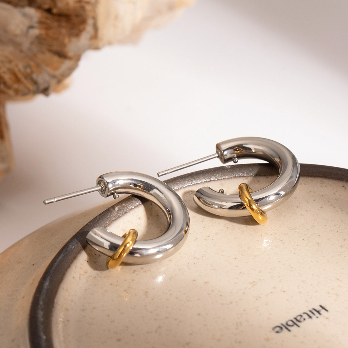 Stainless Steel Earrings Jewelry18k Gold Plated Non-Fading Double c Women's Ear Studs