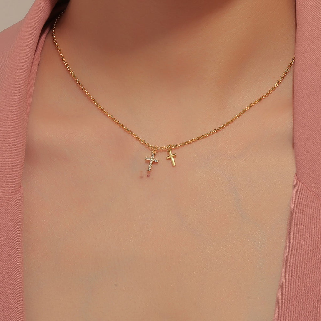 N0292 Retro Personalized Design Necklace for Women Gold-Plated Zircon Cross Pendant