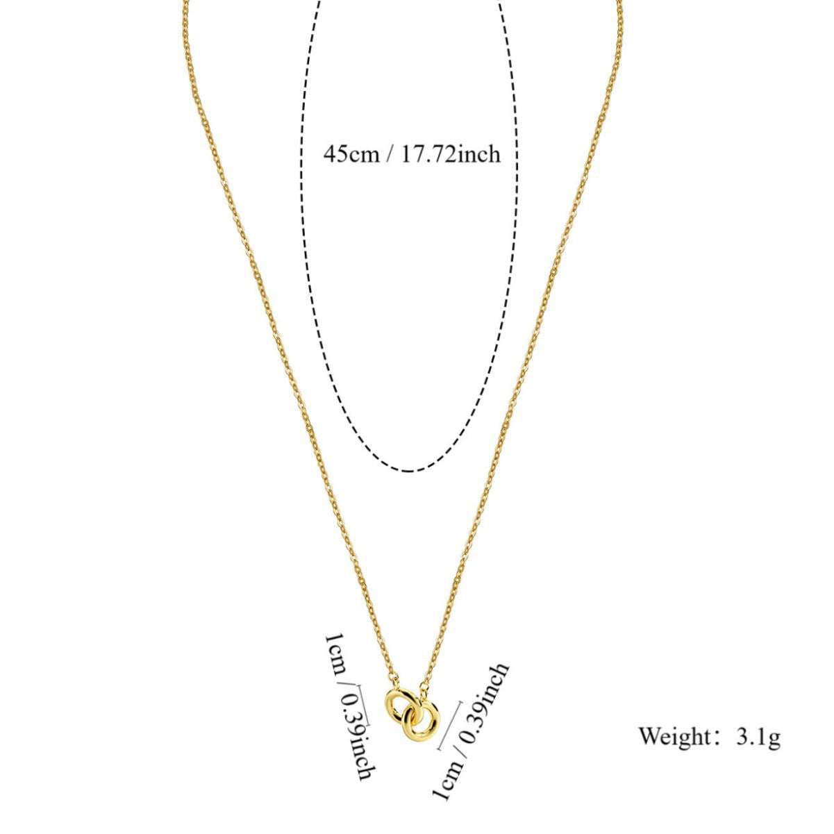 N0027 Double Ring Gold-Plated Necklace for Women, Minimalist Metallic Circle Pendant Accessory
