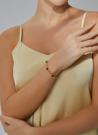 B0130 Hip-Hop Style Trendy Cool Bracelet for Women, Copper Plated with Real Gold, Simple Black Onyx Fashion