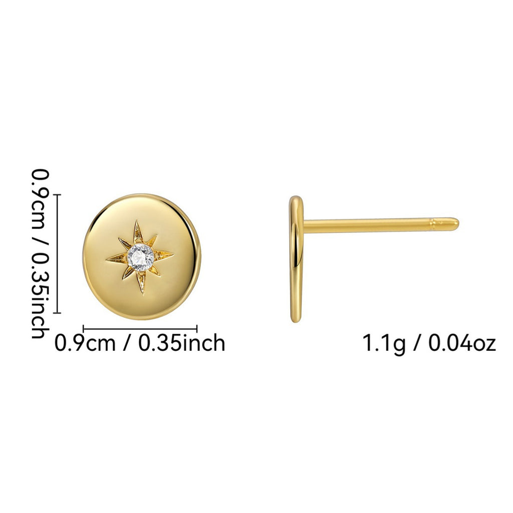 E0223 Minimalist Geometric Star Shiny Diamond Stud Earrings for Women Round Button Earrings Factory