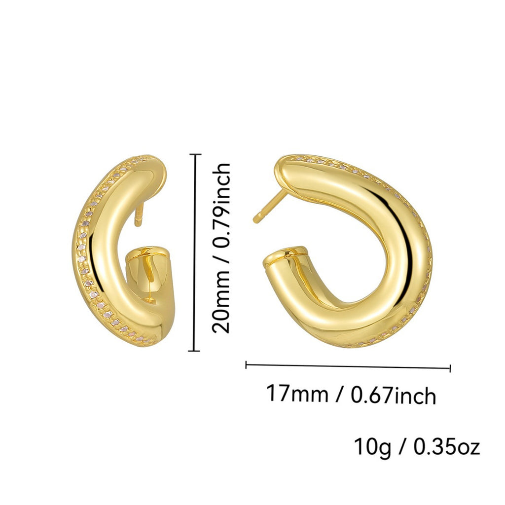 E0639 Design Sense Irregular Twisted Earrings for Women Copper Plated Real Gold Micro Inlaid Zircon Earrings