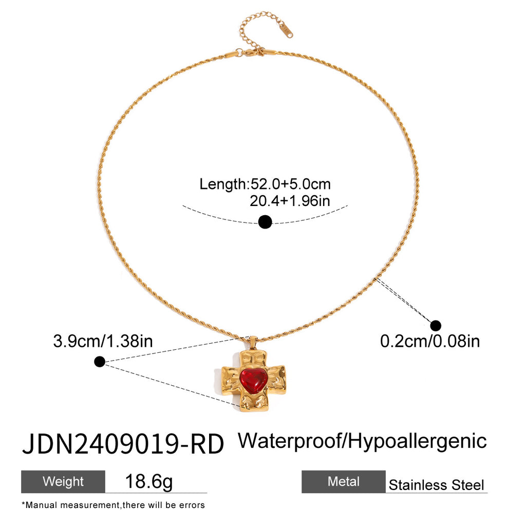 Stainless Steel Cross Pendant Necklace Zircon Natural Stone Clavicle Chain Neck Chain Jewelry