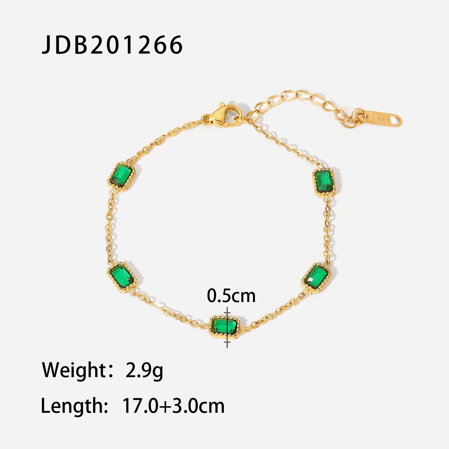 2H Square Shape Emerald Zircon Necklace Collarbone Chain Necklace Bracelet