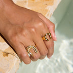 2H18K Gold and White Diamond Horseshoe-shaped Open Ring Non-fading Stainless Steel Jewelry ring