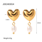 2H Stainless Steel Pearl Earrings Love Heart Stud Earrings Ear Jewelry 18K Gold Plated Jewelry