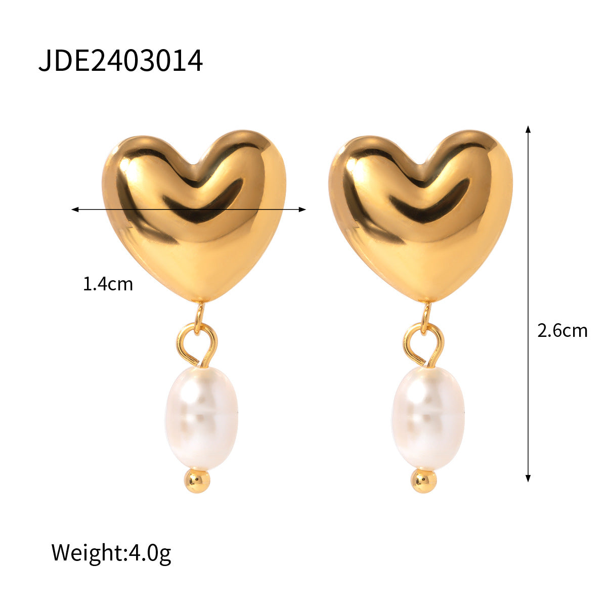 2H Stainless Steel Pearl Earrings Love Heart Stud Earrings Ear Jewelry 18K Gold Plated Jewelry