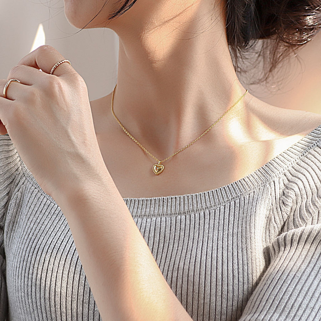 CYN0056 Heart-shaped Pendant Necklace for Women, Heart-shaped Zircon Inlay, Romantic Peach Heart Jewelry, One-piece Dropshipping