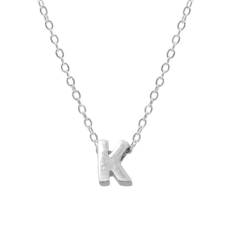 Sterling Silver 26 Letter Pendant Necklace Polished Collarbone Chain