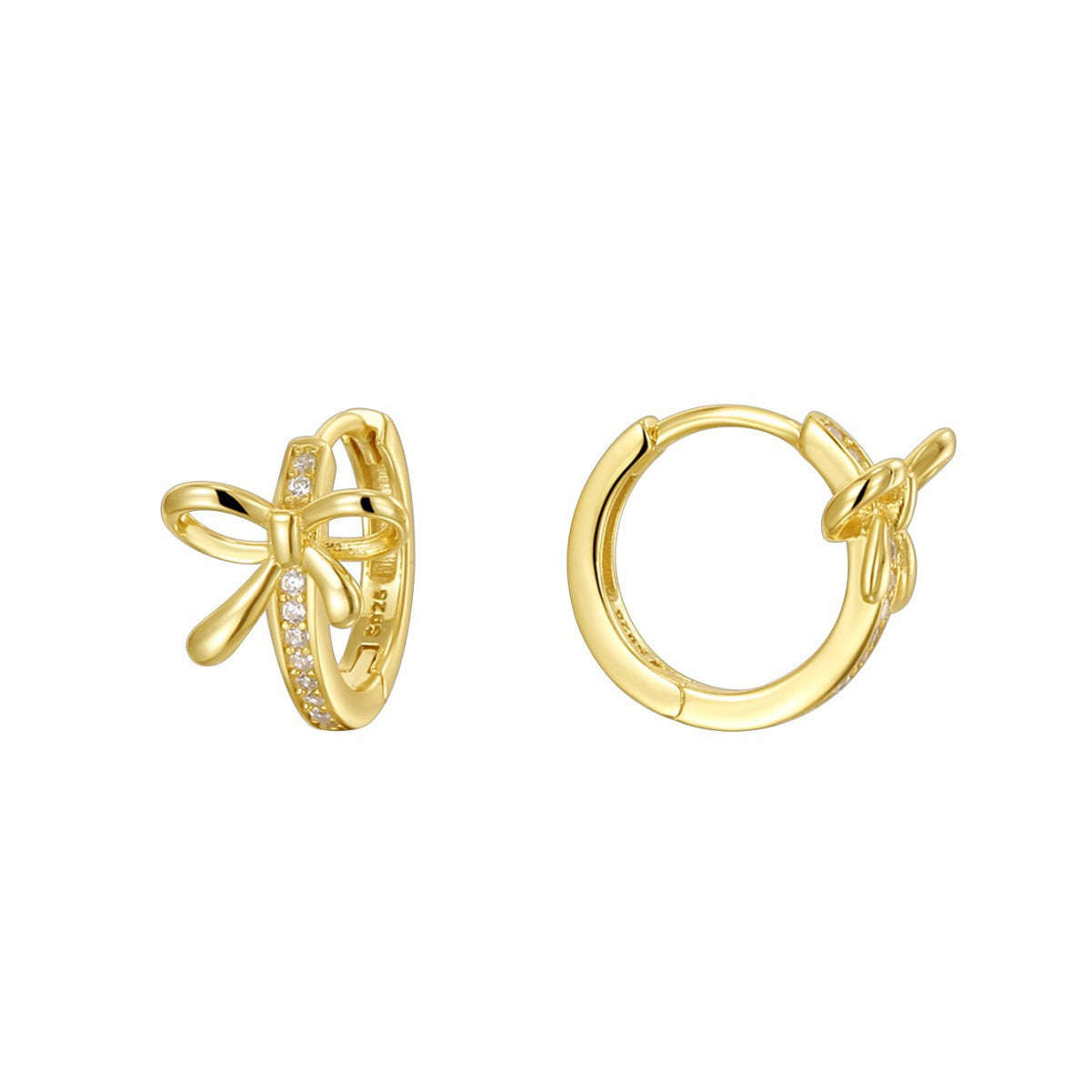 SE0265 S925Silver plating14K Gold Cute Bow Earrings