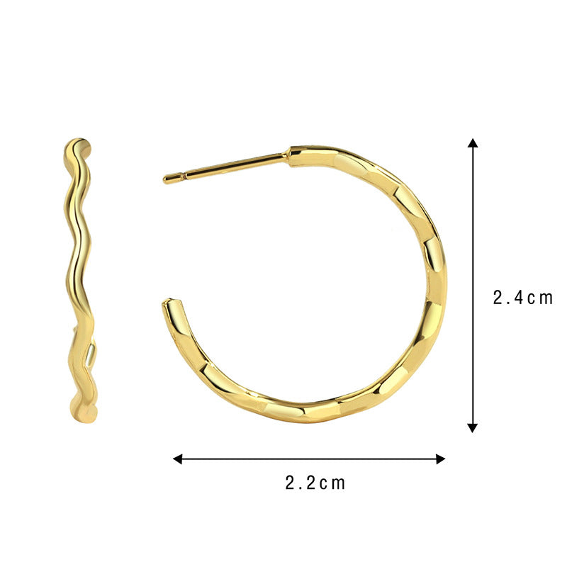 E0316 Multi-size Simple Earrings Metal Round Wave Shape Hoop Earrings Minimalist Style Stud Earrings for Women