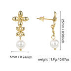 E0347 Pearl Flower Earrings Flower Drop Earrings Petal Super Fairy Stud Earrings Simple and Cool Style for Women