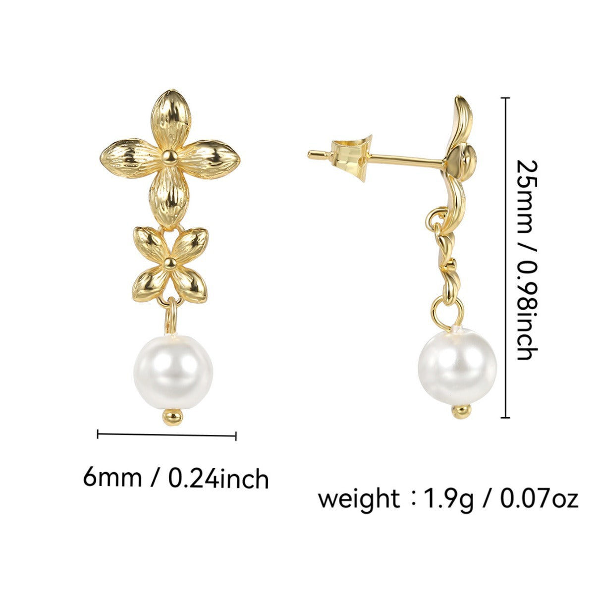 E0347 Pearl Flower Earrings Flower Drop Earrings Petal Super Fairy Stud Earrings Simple and Cool Style for Women