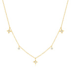 Sterling Silver Four-Pointed Star Diamond Collarbone Necklace