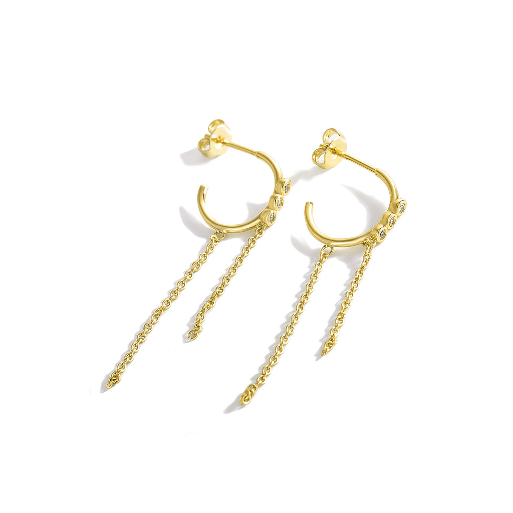 E0053 Retro Tassel Earrings for Women Gold-Plated Zirconia Drop Chain Earrings